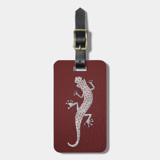 赤カッコいい白トカゲ銀の金属効果 ラゲッジタグ (正面縦)