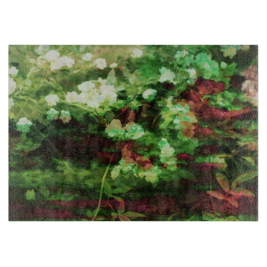 赤カッコいい緑の花のアートパターン。自然概念 カッティングボード (正面)