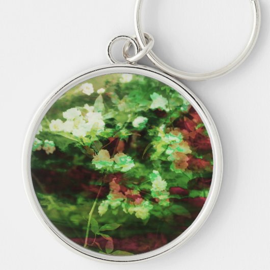 赤カッコいい緑の花のアートパターン。自然概念 キーホルダー (正面)