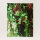 赤カッコいい緑の花のアートパターン。自然概念 ジグソーパズル (縦)