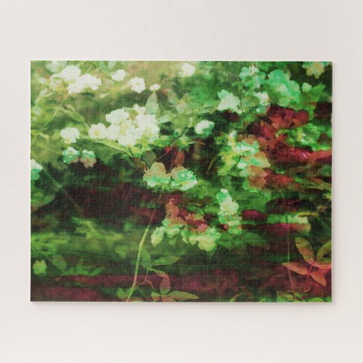 赤カッコいい緑の花のアートパターン。自然概念 ジグソーパズル (横)