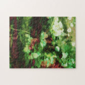 赤カッコいい緑の花のアートパターン。自然概念 ジグソーパズル (横)