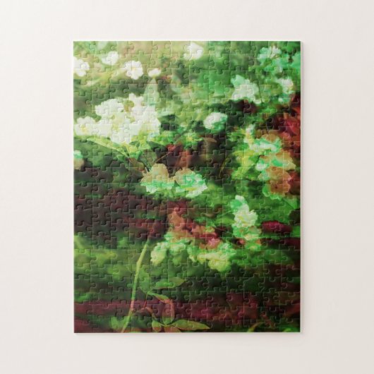赤カッコいい緑の花のアートパターン。自然概念 ジグソーパズル (縦)