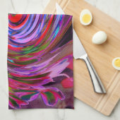赤カッコいい、青、ピンクの抽象芸術フローラ旋回 キッチンタオル (四つ折り)