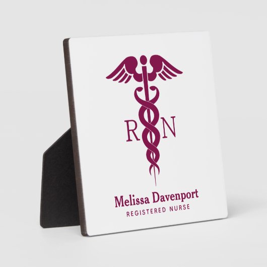 赤カドゥセウス登録ナース医療記号 フォトプラーク (正面)