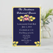 赤カニ煮沸招待状ホワイトネイビーブルーイエロー 招待状 (スタンド正面)