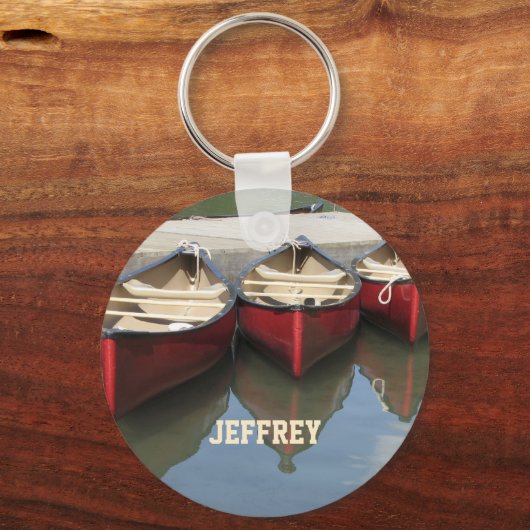 赤カヌーパーソナライズされた名 キーホルダー (正面)