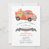 赤カボチャのトラックのギンガムベビーシャワー 招待状 (正面)