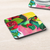 赤カメリアスフラワーアート コースター (左側)