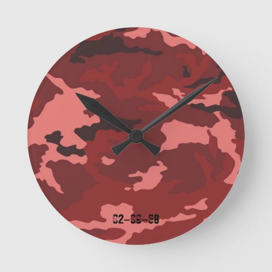 赤カモフラージパターン ラウンド壁時計 (正面)