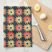 赤カラフルいオレンジ色の花のフローラ キッチンタオル (四つ折り)