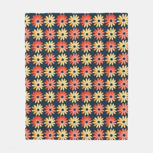 赤カラフルいオレンジ色の花のフローラ フリースブランケット (正面)