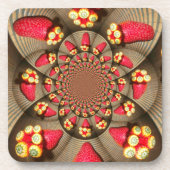 赤カラフルい喜び:イチゴ万華鏡のように千変万化するパターンアート コースター (正面)