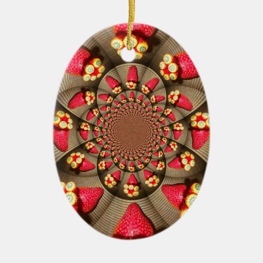 赤カラフルい喜び:イチゴ万華鏡のように千変万化するパターンアート セラミックオーナメント (正面)