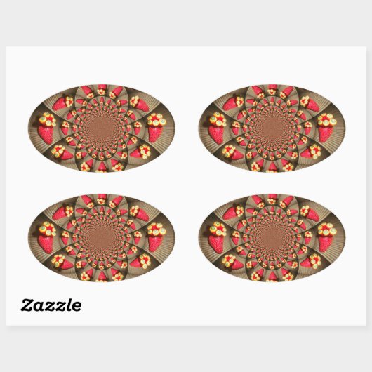 赤カラフルい喜び:イチゴ万華鏡のように千変万化するパターンアート 楕円形シール (シート)