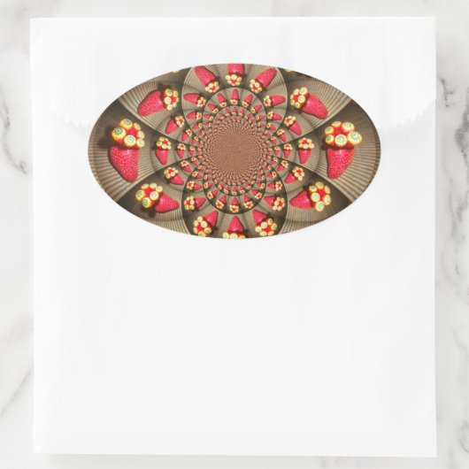 赤カラフルい喜び:イチゴ万華鏡のように千変万化するパターンアート 楕円形シール (バッグ)