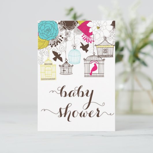 赤カラフルちゃんシャワーギフト登録カード 招待状 (スタンド正面)