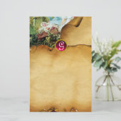 赤カラフルちゃんシャワーブラウンパーチメントルビーモノグラム 便箋 (スタンド正面)