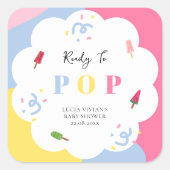 赤カラフルちゃんシャワー準備ポップ・アートのポスシクル スクエアシール (正面)