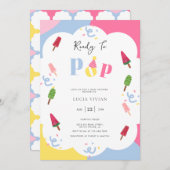 赤カラフルちゃんシャワー準備ポップ・アートのポスシクル 招待状 (正面/裏面)