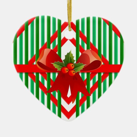 赤カラフルと緑のクリスマスボウレトロ セラミックオーナメント (正面)