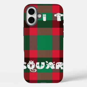 赤カラフルと緑のタータンチェック格子状デザイン iPhone 16 PLUSケース