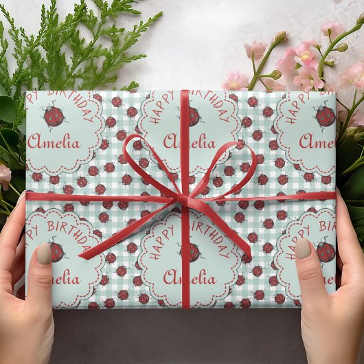 赤カラフルと青のラディバグ虫子供の誕生日 ラッピングペーパー