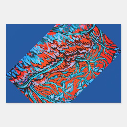 赤カラフルと青の魔法の森 ラッピングペーパーシート (正面3)