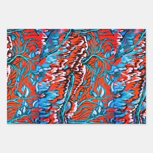 赤カラフルと青の魔法の森 ラッピングペーパーシート (正面2)