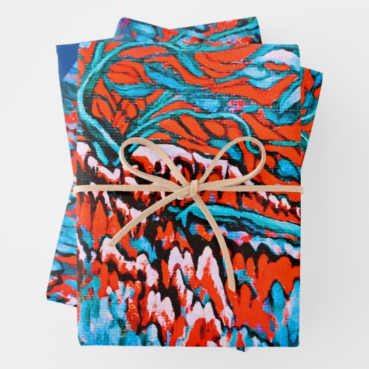 赤カラフルと青の魔法の森 ラッピングペーパーシート (インサイチュ)