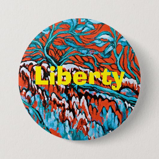 赤カラフルと青の魔法の森 缶バッジ (正面)