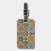 赤カラフルと青メキシカンタイルパーソナライズされた ラゲッジタグ (正面縦)