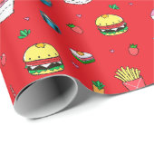 赤カラフルの可愛いフードパターン ラッピングペーパー (ロールコーナー)