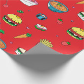 赤カラフルの可愛いフードパターン ラッピングペーパー (角)