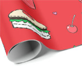 赤カラフルの可愛いフードパターン ラッピングペーパー (ロールコーナー)