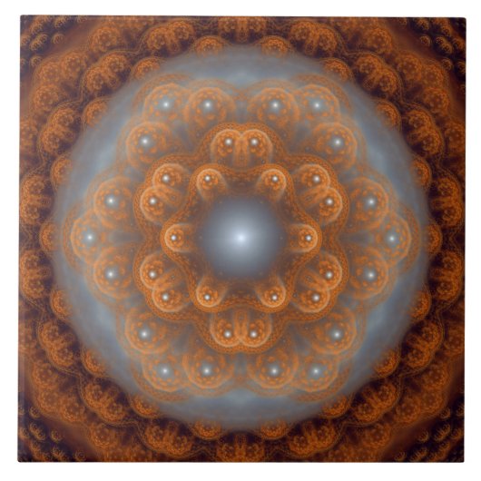 赤カラフルの明るいフラクタルオーナメント タイル (正面)