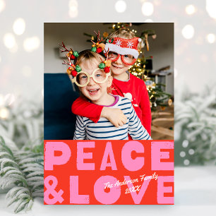 赤カラフルはっきりしたピンクの写真(Peace & Love Red) シーズンカード