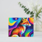 赤カラフルキツネ ポストカード (スタンド正面)