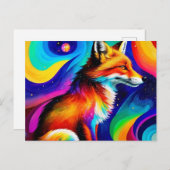 赤カラフルキツネ ポストカード (正面/裏面)
