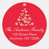 赤カラフルクリスマスツリーラウンド住所 シール (正面)