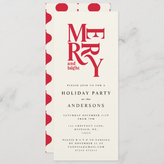 赤カラフルクリスマスホリデーパーティー招待状 招待状 (正面/裏面)