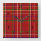 赤カラフルタータンチェックプレイド スクエア壁時計 (正面)