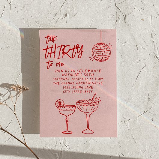 赤カラフルピンクのトーク30描歳の誕生日 招待状