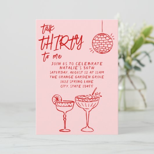 赤カラフルピンクのトーク30描歳の誕生日 招待状 (スタンド正面)