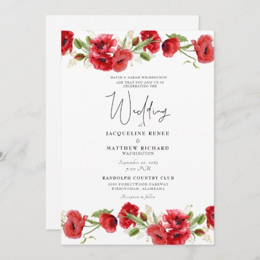 赤カラフルフローラII結婚式招待状 招待状 (正面/裏面)
