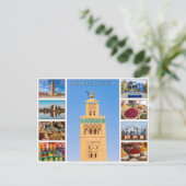 赤カラフルマラケチモロッコ建築 ポストカード (スタンド正面)