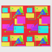 赤カラフルレトロ80Sネオンフルオロ形状プリント ラッピングペーパー (フラット)