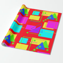 赤カラフルレトロ80Sネオンフルオロ形状プリント ラッピングペーパー