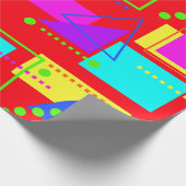 赤カラフルレトロ80Sネオンフルオロ形状プリント ラッピングペーパー (角)