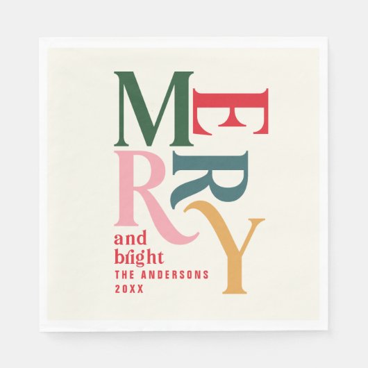 赤カラフルヴィンテージメリークリトマパーティー スタンダードランチョンナプキン (正面)